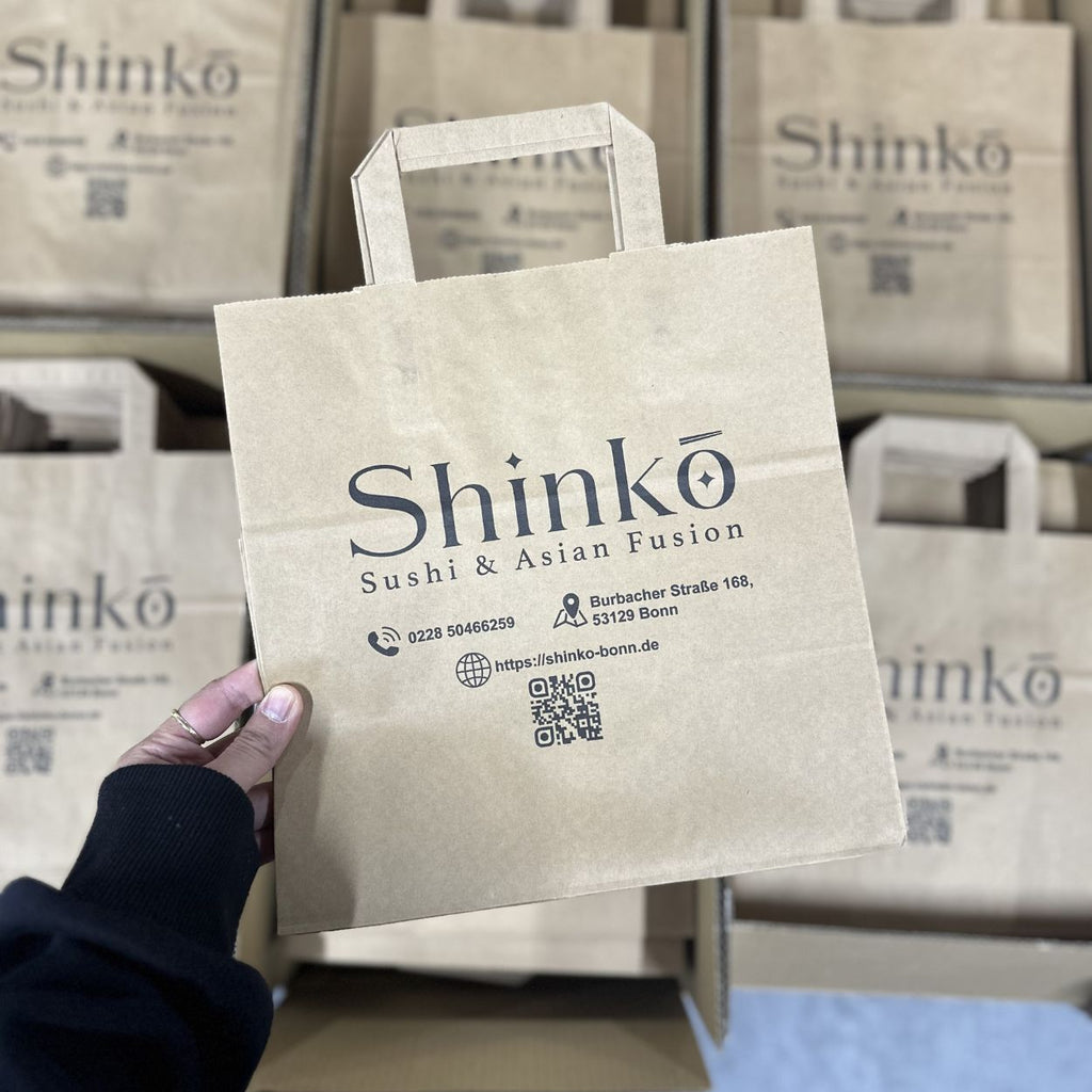 Papírová taška hnědá přírodní, ploché, 320 × 160 × 430 – celkový pohled