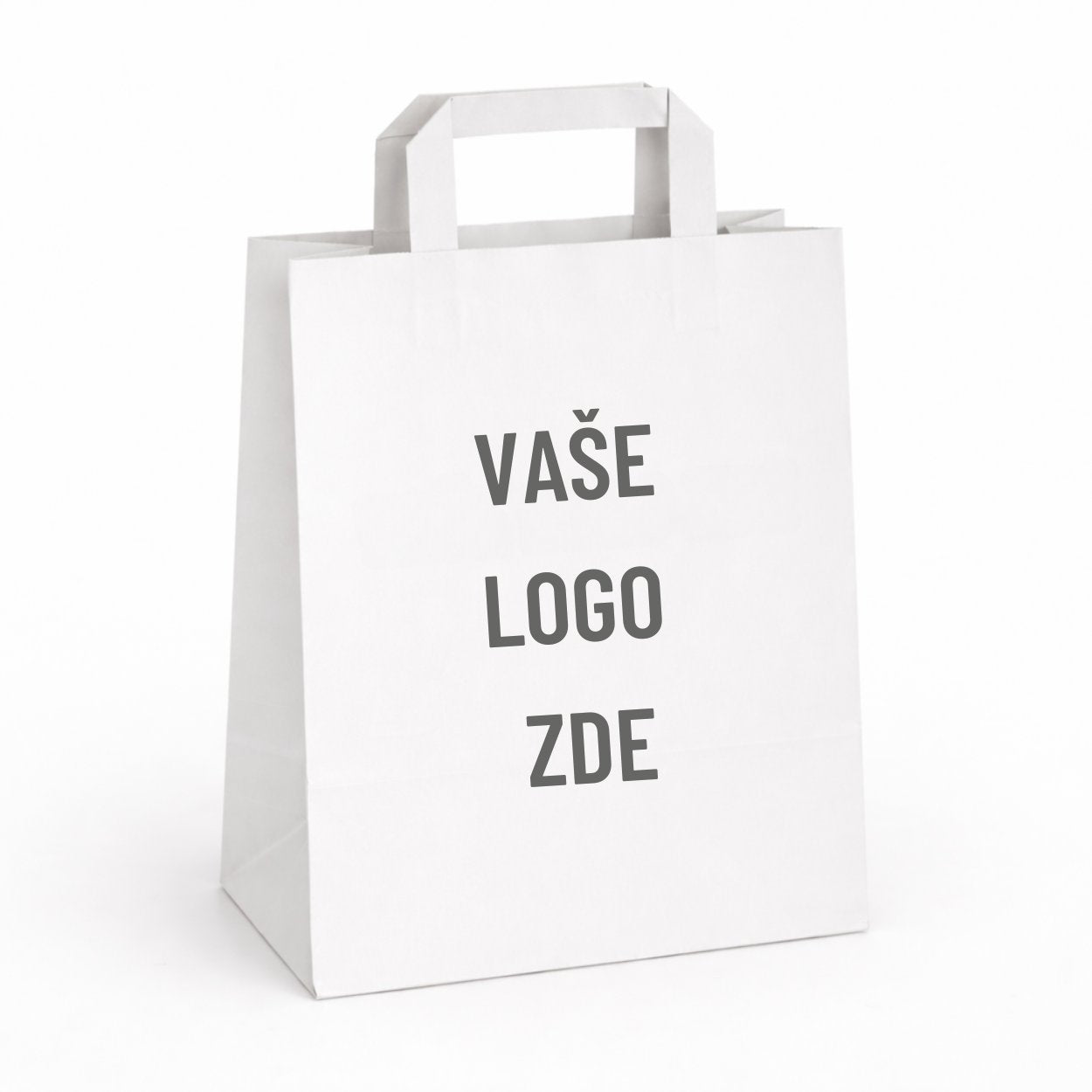 Papírová taška bílá, ploché ucho, 220 × 110 × 295 – pohled zepředu