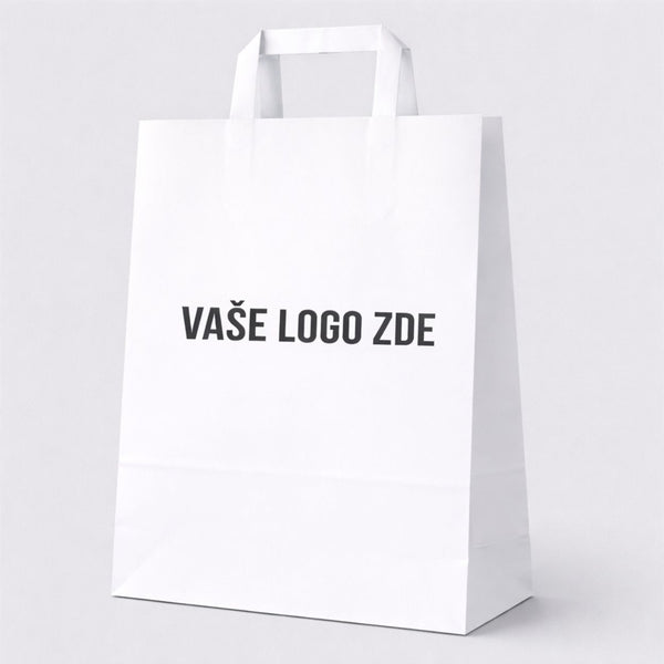 Papírová taška bílá s plochými uchy, 320 × 160 × 430