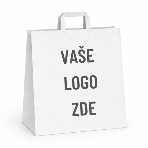 Papírová taška bílá, ploché ucho, 450 × 170 × 485 – pohled zepředu