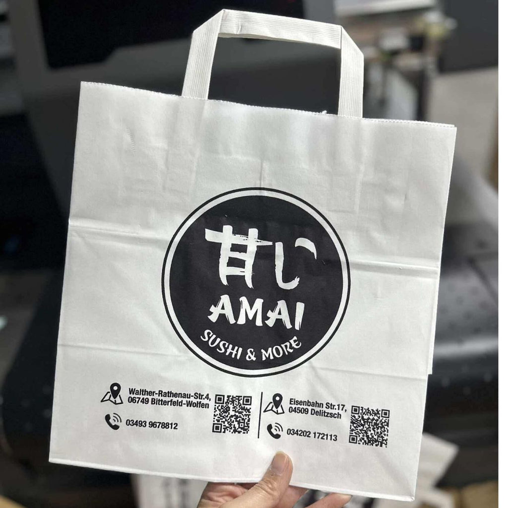 Papírová taška bílá, ploché ucho, 320 x 220 x 240 – balení