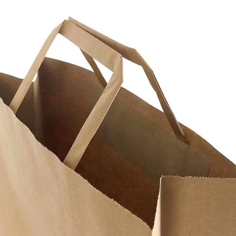 Papírová taška hnědá přírodní, ploché, 320 × 160 × 430 – pohled ze strany