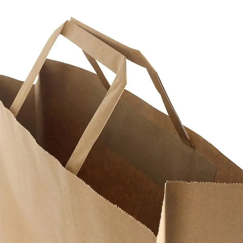 Papírová taška hnědá přírodní, ploché, 320 × 160 × 430 – pohled ze strany