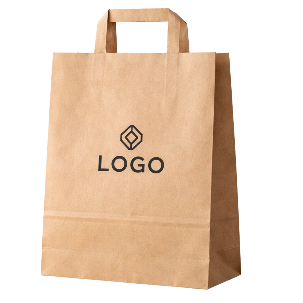 Papírová taška hnědá přírodní, ploché, 320 × 160 × 430 – detail potisku CMYK