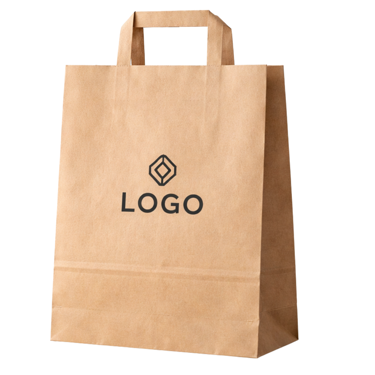 Papírová taška hnědá přírodní, ploché, 320 × 160 × 430 – detail potisku CMYK