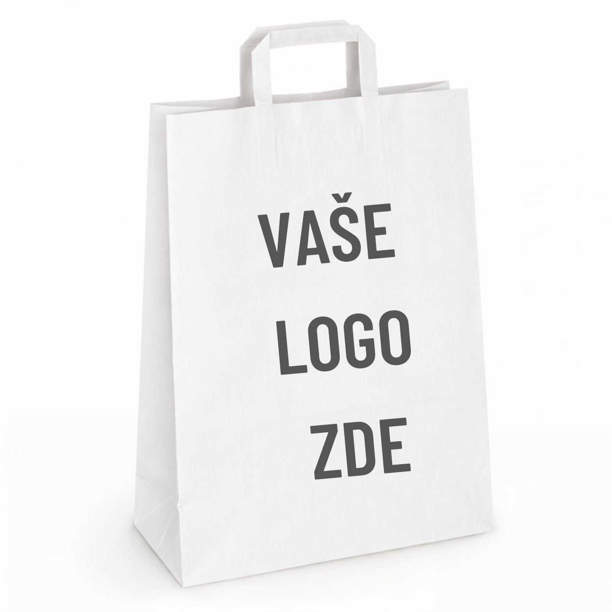 Papírová taška bílá, ploché ucho, 220 × 110 × 360 – pohled zepředu