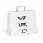Papírová taška bílá, ploché ucho, 320 x 220 x 240 – pohled zepředu