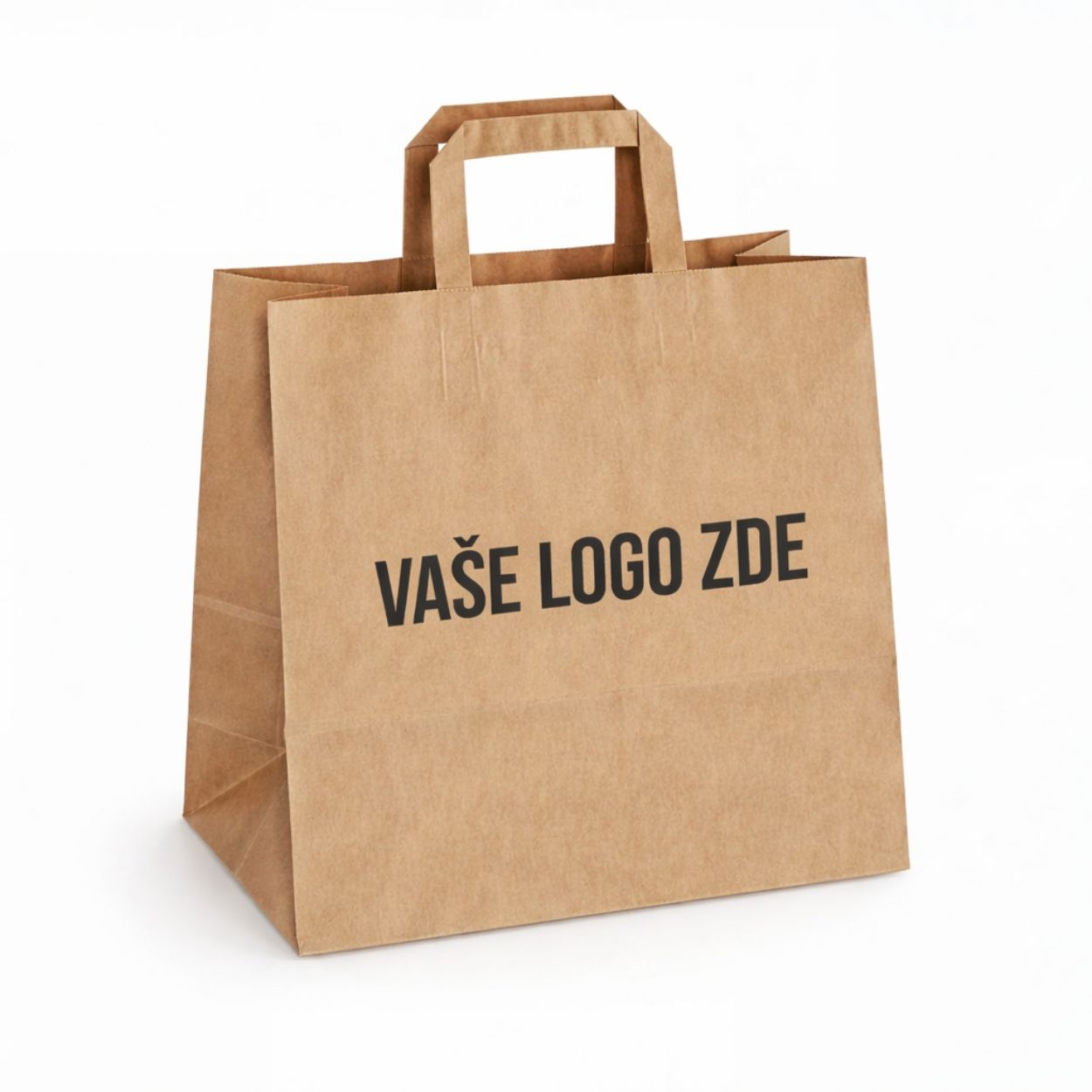 Papírová taška hnědá, ploché ucho, 260 × 170 × 265 – pohled zepředu