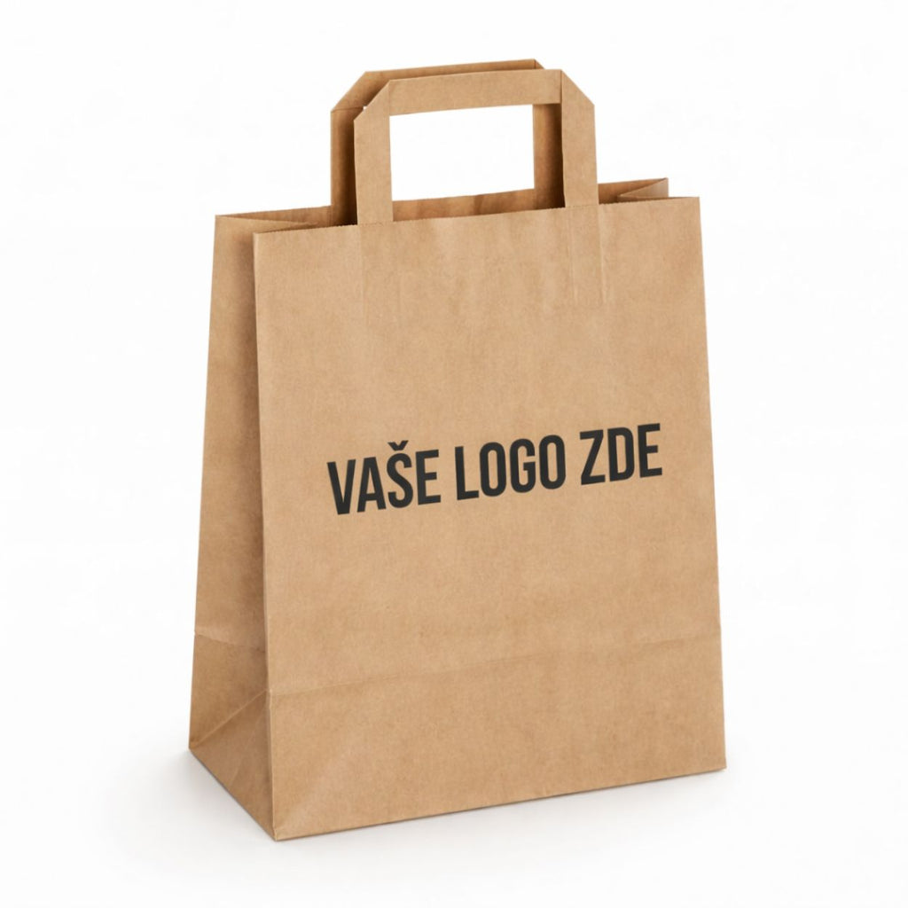 Papírová taška hnědá, ploché ucho, 260 × 140 × 290 – pohled zepředu