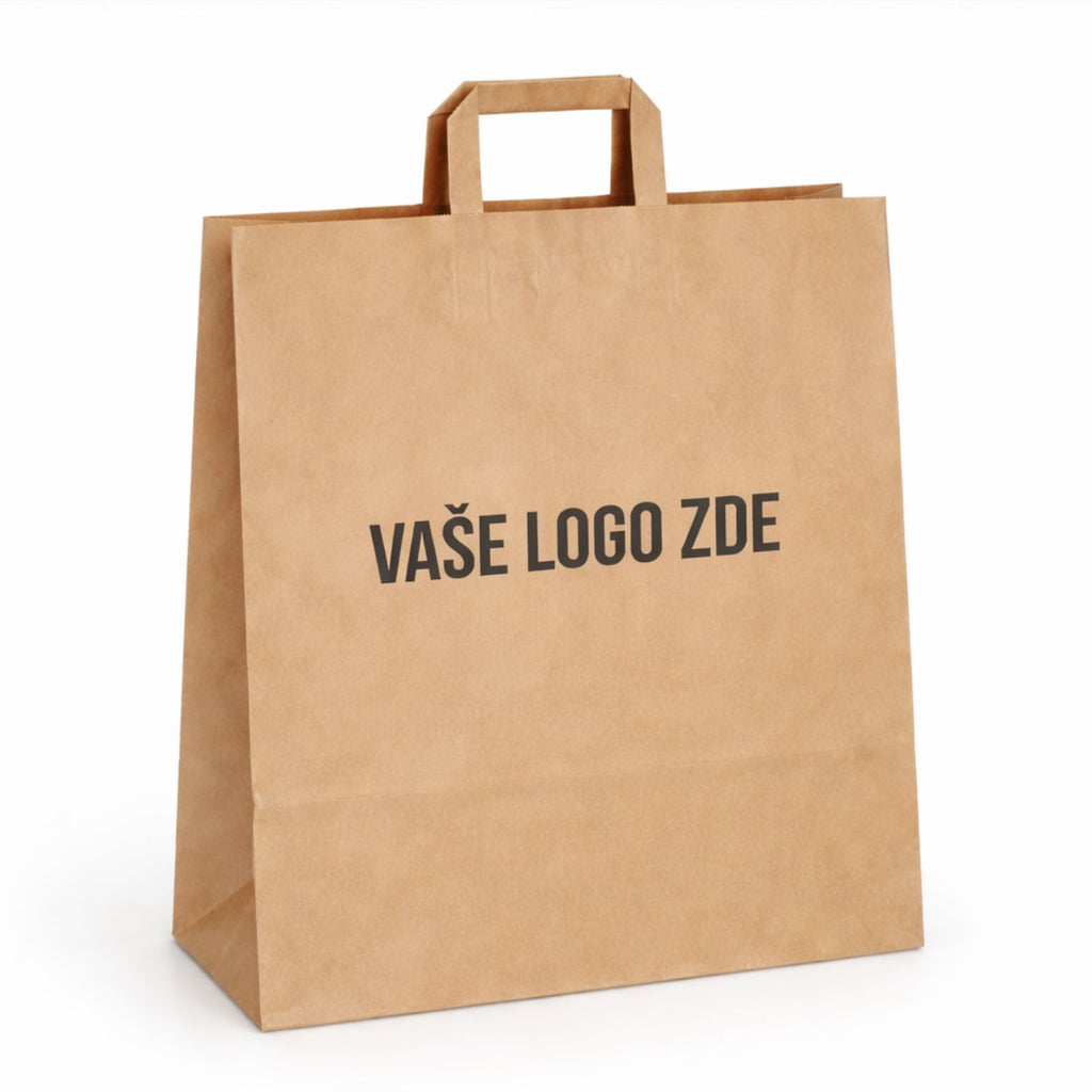 Papírová taška hnědá, ploché ucho, 450 × 170 × 485 – pohled zepředu