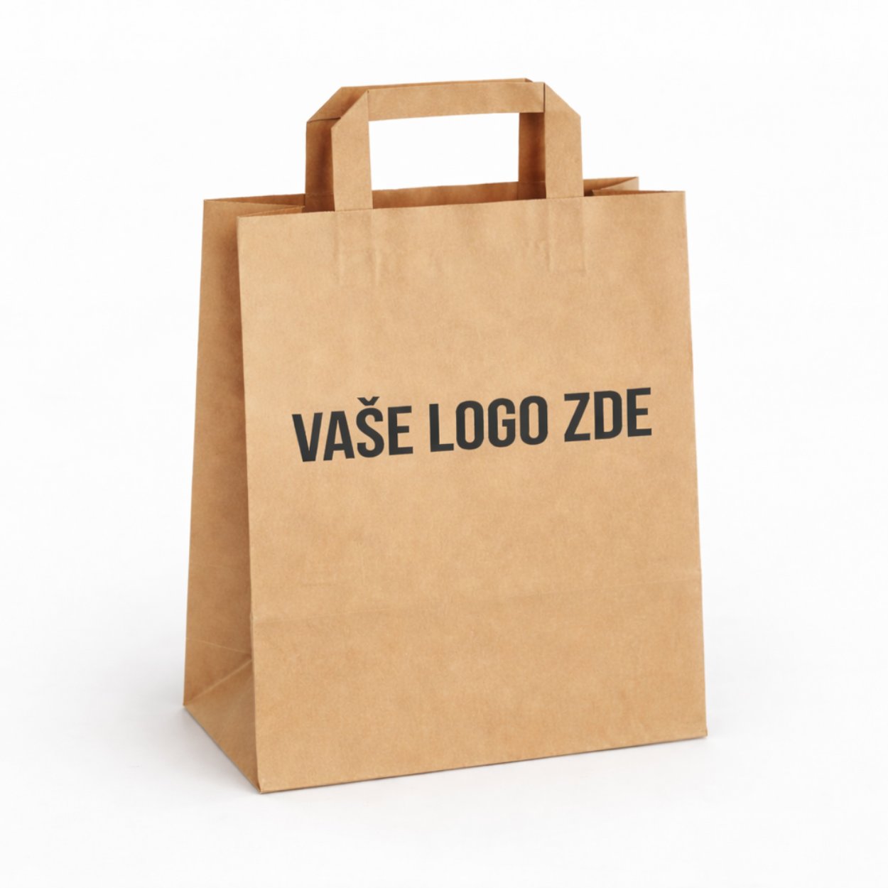 Papírová taška hnědá, ploché ucho, 220 × 110 × 295 – pohled zepředu