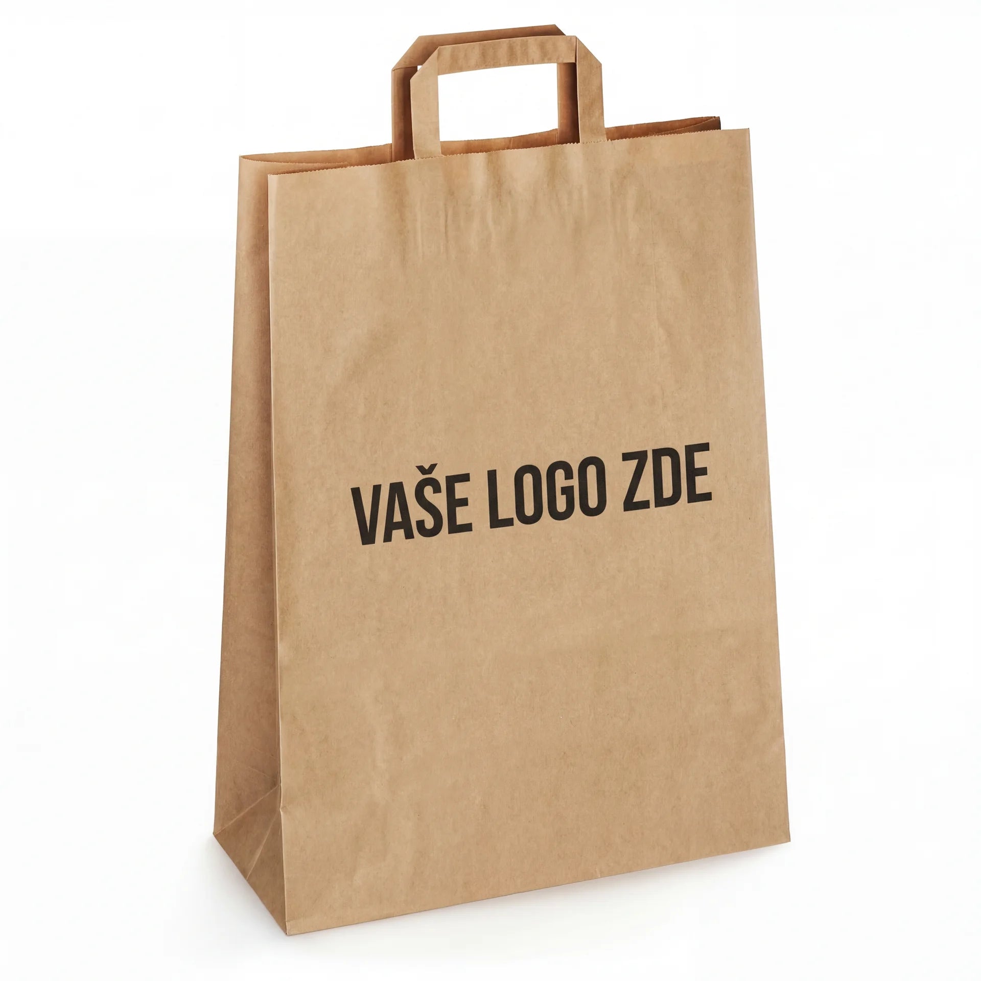 Papírová taška hnědá přírodní, ploché, 320 × 160 × 430 – pohled zepředu