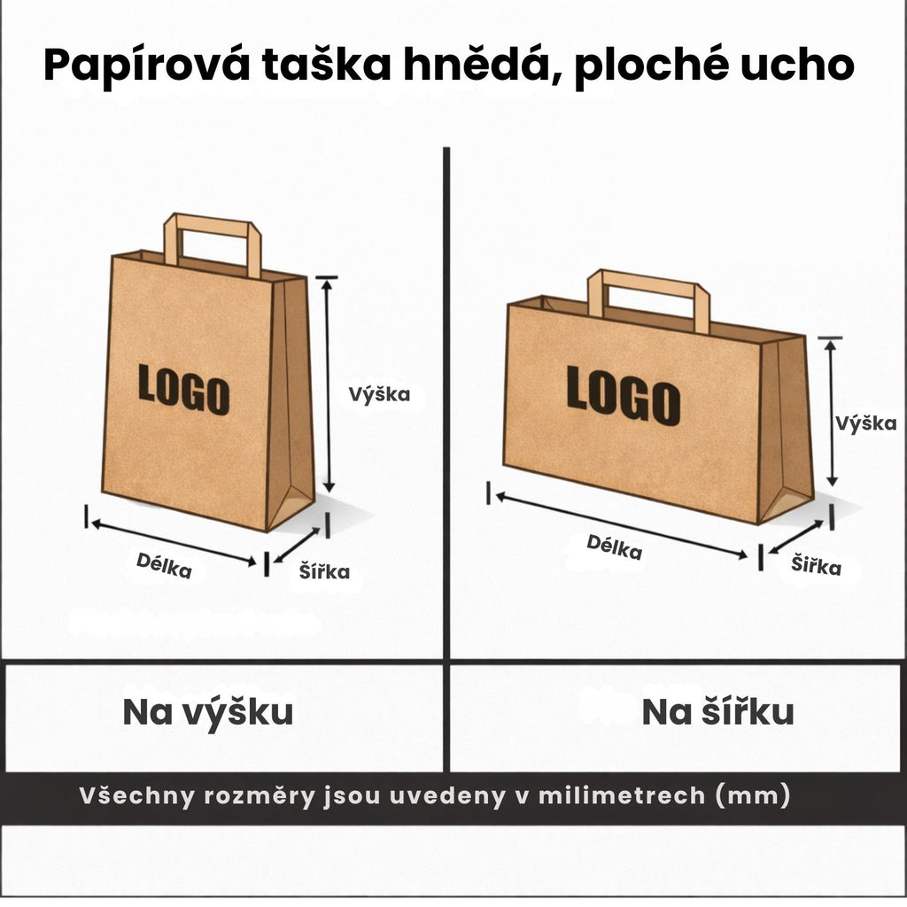 Papírová taška hnědá, ploché ucho, 260 × 170 × 265 – detail ucha